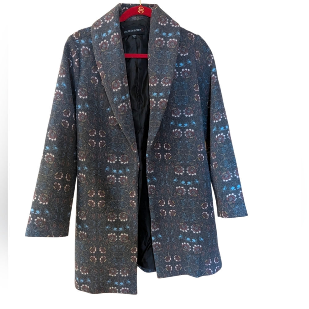 Colleen Lopez Dark Patterned Car Coat. NWOT.